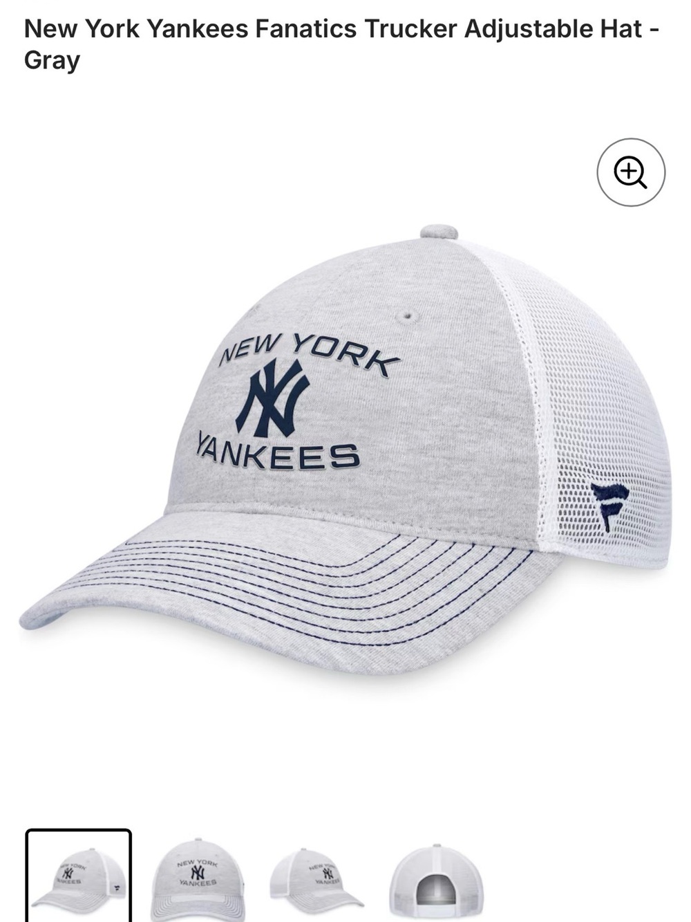 Fanatics New York Yankees Gray Trucker Adjustable Hat NEW W/O Tags